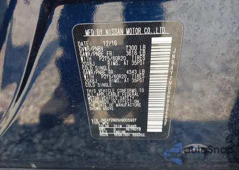 2017 Nissan Armada Platinum z USA, uszkodzony, nr VIN JN8AY2ND5H9005937